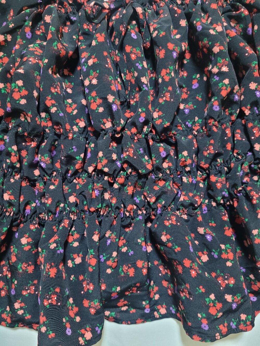 Topshop Floral Puff Sleeve Smocked Crop Blouse Top Peplum Square Neck Black - Picture 4 of 10